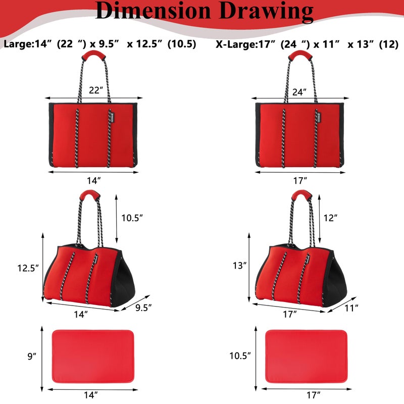 QOGiR Neoprene Multipurpose Beach Bag Tote with Inner Zipper Pocket (Red, X-Large) - Image 2